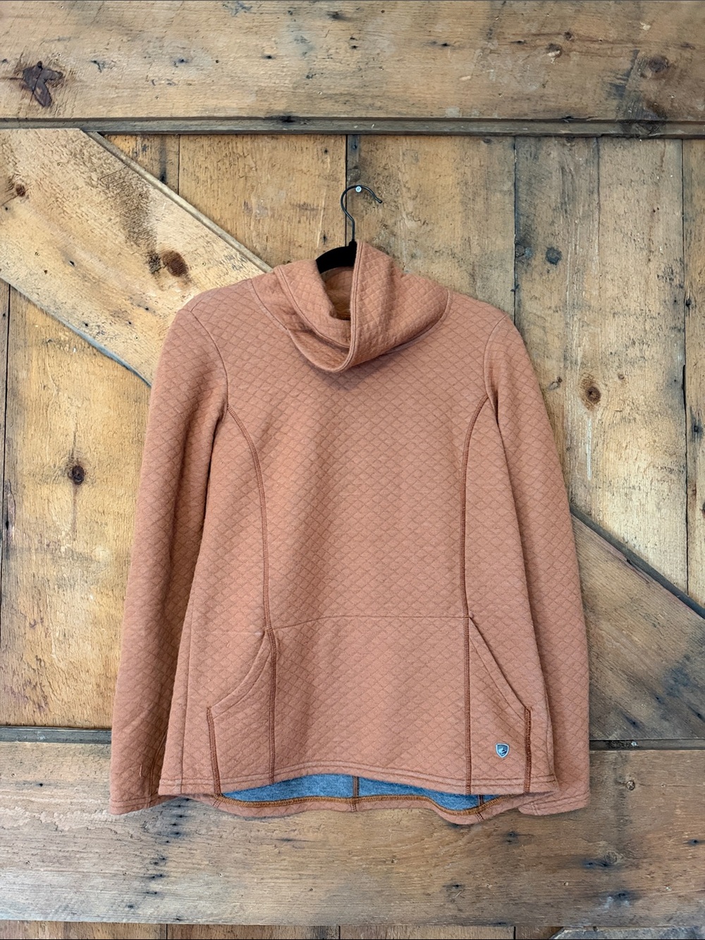 Kuhl Quilted Cowl Neck Sweater Rust Orange Women Small 4214 Merino Wool Pullover
